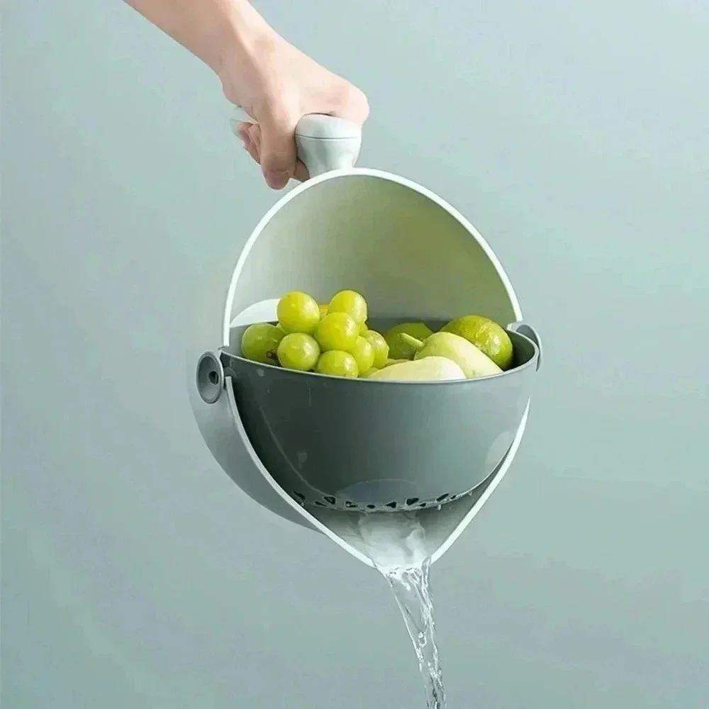 Double Layer Washing Bowl Drain Basket Single Handle Plastic Kitchenware